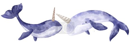Watercolor whale. Fishes and the underwater world. Cute baby illustration on isolated backgroun