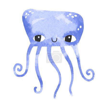 Lustige blaue Quallen. Unterwasserwelt Einfache Zeichnung im skandinavischen Stil. Handgezeichnete Medusa-Illustration auf isoliertem Hintergrund