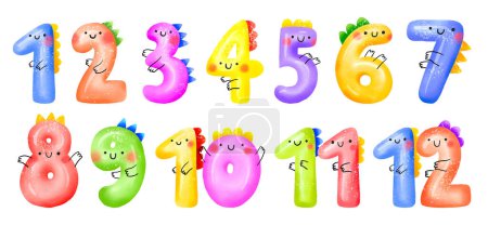 Monthly baby card numbers with cute dinosaurs. Dinocards templates.  From 1 to 12 monthes. Baby age cards