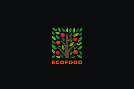 Ilustración de Crecimiento Fruit Tree Logo Plantilla vectorial de diseño de forma cuadrada. Parque Jardín Bosque Eco Naturaleza Logotipo concepto icono. - Imagen libre de derechos