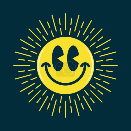 Ilustración de Emoji de cara sonriente de felicidad, brillando como un sol - Imagen libre de derechos