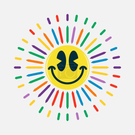 Téléchargez les illustrations : Visage souriant brillant et coloré emoji - en licence libre de droit