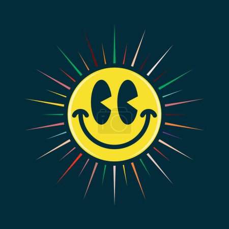 Téléchargez les illustrations : Bonheur sourire visage emoji, brillant comme un soleil - en licence libre de droit
