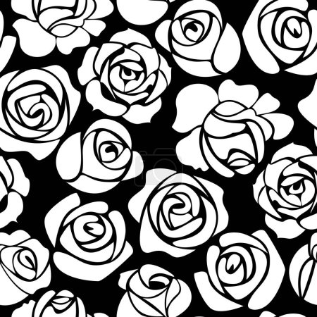 Ilustración de Patrón sin costuras con rosas blancas sobre un fondo negro - Imagen libre de derechos