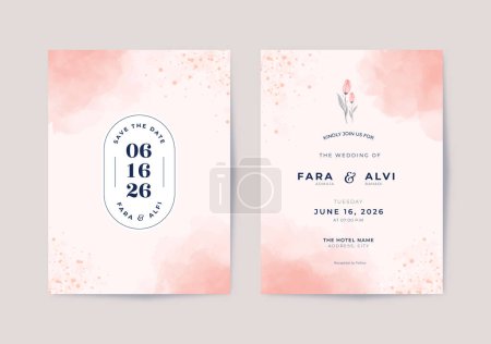 Hermosa plantilla de invitación de boda de acuarela rosa
