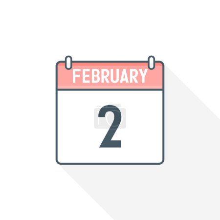 Illustration for 2nd February calendar icon. February 2 calendar Date Month icon vector illustrator - Royalty Free Image