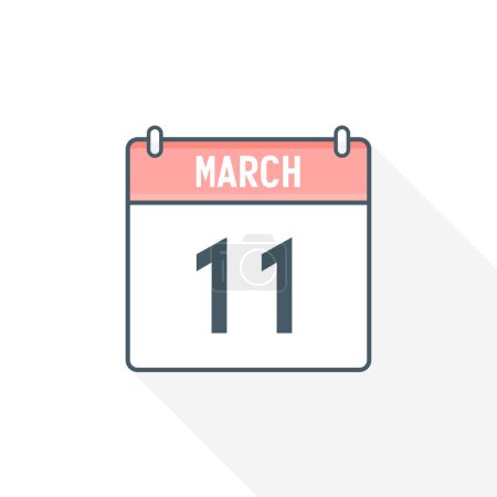 Illustration for 11th March calendar icon. March 11 calendar Date Month icon vector illustrator - Royalty Free Image