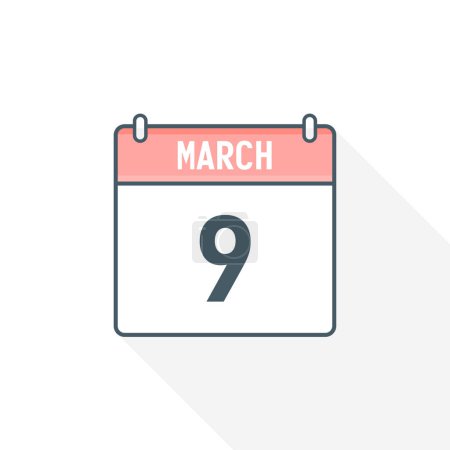 Téléchargez les illustrations : Icône calendrier du 9 mars. 9 mars calendrier Date Mois icône vecteur illustrateur - en licence libre de droit
