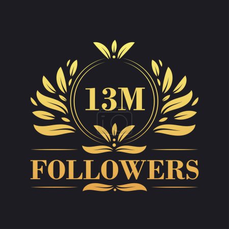 Illustration for 13M Followers celebration design. Luxurious 13M Followers logo for social media followers - Royalty Free Image