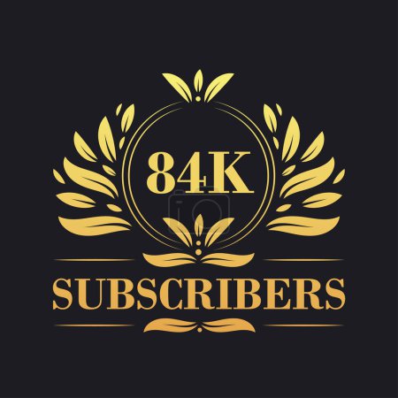 Illustration for 84K Subscribers celebration design. Luxurious 84K Subscribers logo for social media subscribers - Royalty Free Image