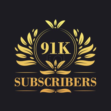 Illustration for 91K Subscribers celebration design. Luxurious 91K Subscribers logo for social media subscribers - Royalty Free Image