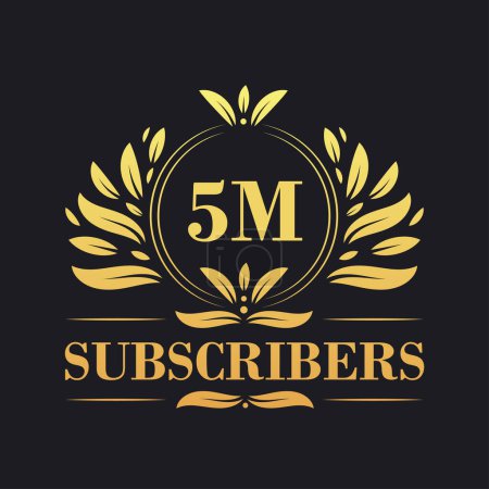 Illustration for 5M Subscribers celebration design. Luxurious 5M Subscribers logo for social media subscribers - Royalty Free Image