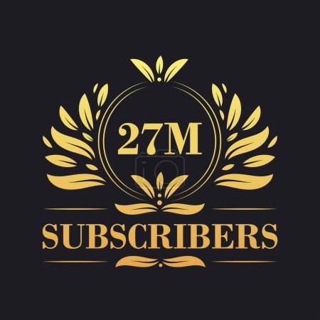 Illustration for 27M Subscribers celebration design. Luxurious 27M Subscribers logo for social media subscribers - Royalty Free Image