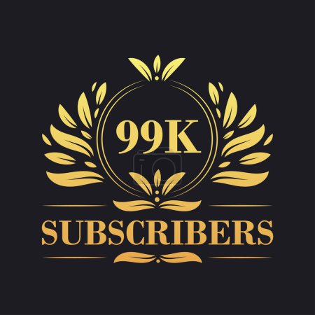Illustration for 99K Subscribers celebration design. Luxurious 99K Subscribers logo for social media subscribers - Royalty Free Image