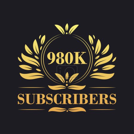 Illustration for 980K Subscribers celebration design. Luxurious 980K Subscribers logo for social media subscribers - Royalty Free Image