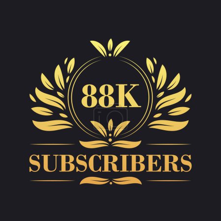 Illustration for 88K Subscribers celebration design. Luxurious 88K Subscribers logo for social media subscribers - Royalty Free Image