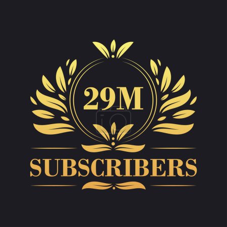 Illustration for 29M Subscribers celebration design. Luxurious 29M Subscribers logo for social media subscribers - Royalty Free Image