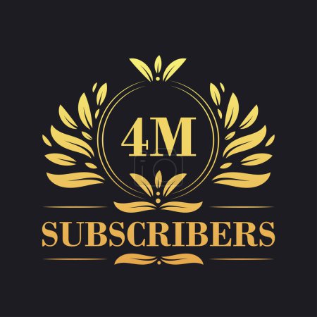 Illustration for 4M Subscribers celebration design. Luxurious 4M Subscribers logo for social media subscribers - Royalty Free Image