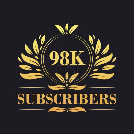 Illustration for 98K Subscribers celebration design. Luxurious 98K Subscribers logo for social media subscribers - Royalty Free Image