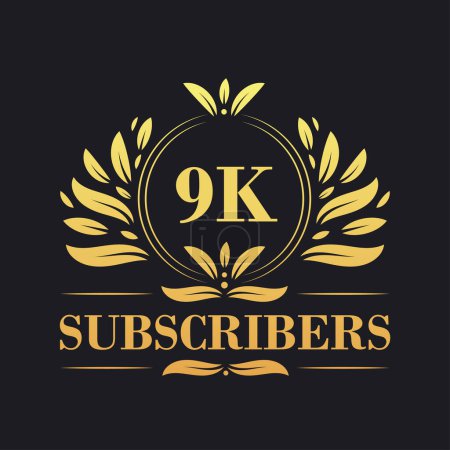 Illustration for 9K Subscribers celebration design. Luxurious 9K Subscribers logo for social media subscribers - Royalty Free Image