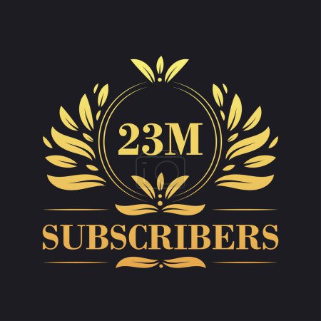 Illustration for 23M Subscribers celebration design. Luxurious 23M Subscribers logo for social media subscribers - Royalty Free Image