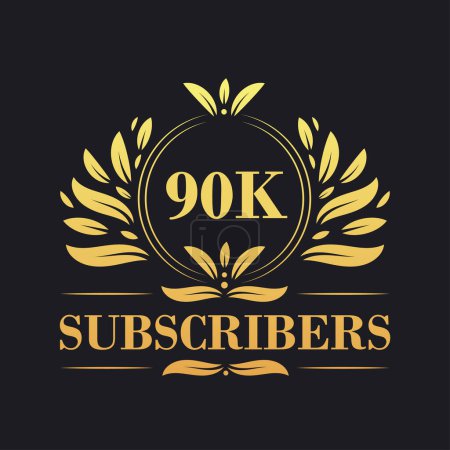Illustration for 90K Subscribers celebration design. Luxurious 90K Subscribers logo for social media subscribers - Royalty Free Image
