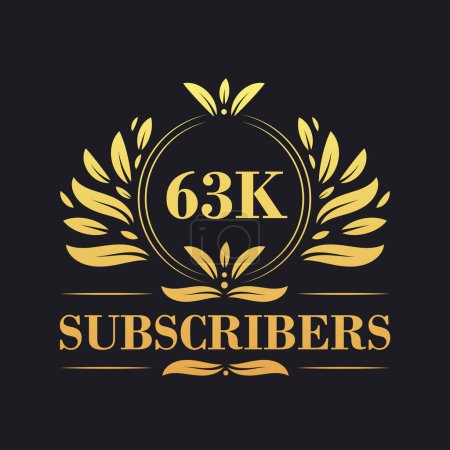 Illustration for 63K Subscribers celebration design. Luxurious 63K Subscribers logo for social media subscribers - Royalty Free Image