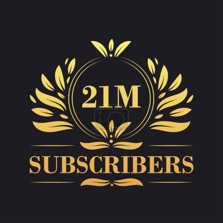 Illustration for 21M Subscribers celebration design. Luxurious 21M Subscribers logo for social media subscribers - Royalty Free Image