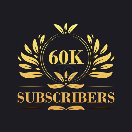 Illustration for 60K Subscribers celebration design. Luxurious 60K Subscribers logo for social media subscribers - Royalty Free Image