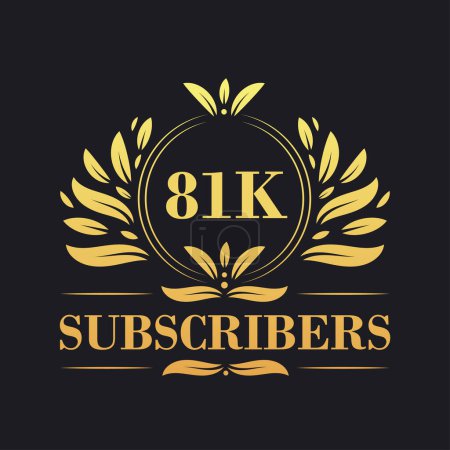 Illustration for 81K Subscribers celebration design. Luxurious 81K Subscribers logo for social media subscribers - Royalty Free Image