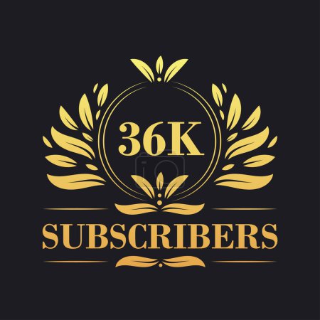 Illustration for 36K Subscribers celebration design. Luxurious 36K Subscribers logo for social media subscribers - Royalty Free Image