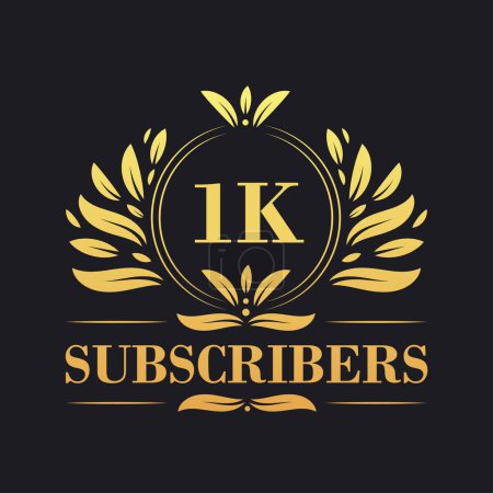 Illustration for 1K Subscribers celebration design. Luxurious 1K Subscribers logo for social media subscribers - Royalty Free Image