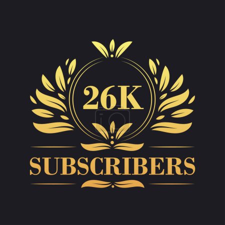 Illustration for 26K Subscribers celebration design. Luxurious 26K Subscribers logo for social media subscribers - Royalty Free Image