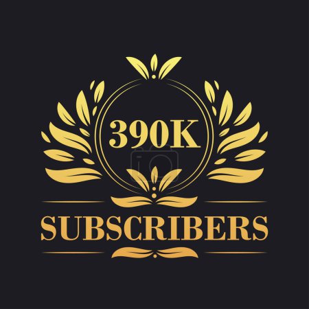 Illustration for 390K Subscribers celebration design. Luxurious 390K Subscribers logo for social media subscribers - Royalty Free Image