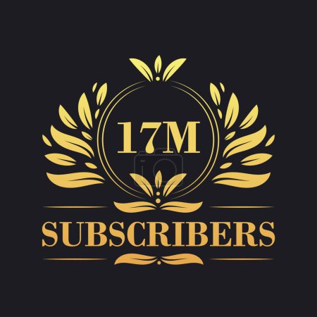 Illustration for 17M Subscribers celebration design. Luxurious 17M Subscribers logo for social media subscribers - Royalty Free Image