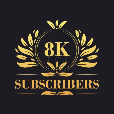 Illustration for 8K Subscribers celebration design. Luxurious 8K Subscribers logo for social media subscribers - Royalty Free Image