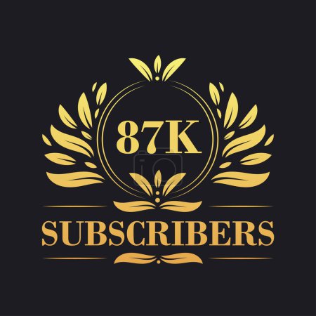 Illustration for 87K Subscribers celebration design. Luxurious 87K Subscribers logo for social media subscribers - Royalty Free Image