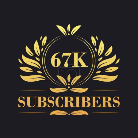 Illustration for 67K Subscribers celebration design. Luxurious 67K Subscribers logo for social media subscribers - Royalty Free Image