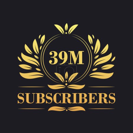 Illustration for 39M Subscribers celebration design. Luxurious 39M Subscribers logo for social media subscribers - Royalty Free Image
