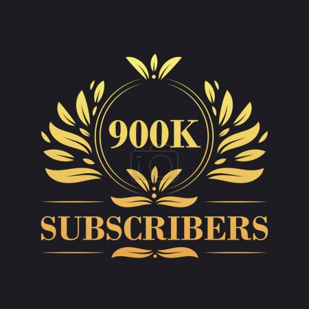 Illustration for 900K Subscribers celebration design. Luxurious 900K Subscribers logo for social media subscribers - Royalty Free Image