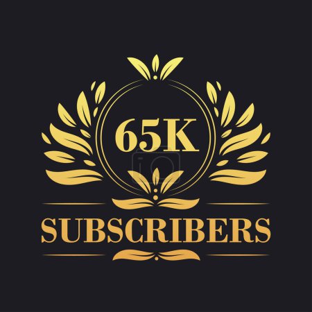 Illustration for 65K Subscribers celebration design. Luxurious 65K Subscribers logo for social media subscribers - Royalty Free Image