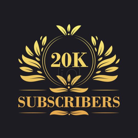 Illustration for 20K Subscribers celebration design. Luxurious 20K Subscribers logo for social media subscribers - Royalty Free Image