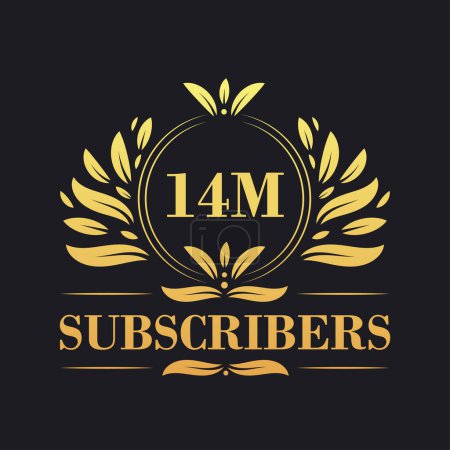 Illustration for 14M Subscribers celebration design. Luxurious 14M Subscribers logo for social media subscribers - Royalty Free Image