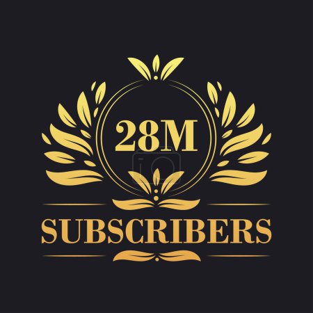 Illustration for 28M Subscribers celebration design. Luxurious 28M Subscribers logo for social media subscribers - Royalty Free Image