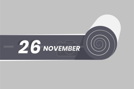 Téléchargez les illustrations : 26 novembre icône du calendrier roulant à l'intérieur de la route. 26 Novembre Date Mois icône vecteur illustrateur. - en licence libre de droit