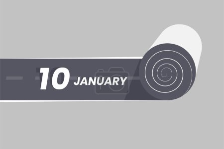 Téléchargez les illustrations : Janvier 10 icône du calendrier roulant à l'intérieur de la route. 10 Janvier Date Mois icône vecteur illustrateur. - en licence libre de droit