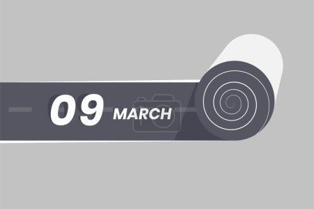 Téléchargez les illustrations : 9 mars icône du calendrier roulant à l'intérieur de la route. 9 Mars Date Mois icône vecteur illustrateur. - en licence libre de droit