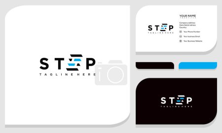 Photo for Word mark logo forming a stairs on the letter E. logo and business card - Royalty Free Image