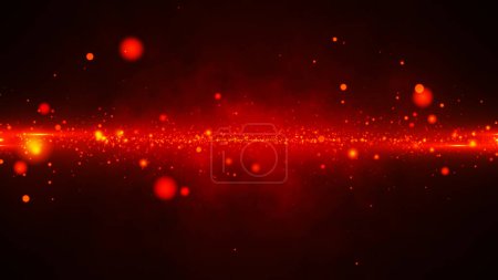 Foto de Movimiento abstracto de partículas sobre un fondo rojo neón. Animación de partículas de fuego brillantes en movimiento rápido sobre un fondo oscuro. Fondo espacial. 4k. - Imagen libre de derechos
