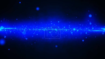 Abstrakte Partikelbewegung auf neonblauem Hintergrund. Animation von sich schnell bewegenden hellen Teilchen auf dunklem Hintergrund. Weltraum-Hintergrund. 4k